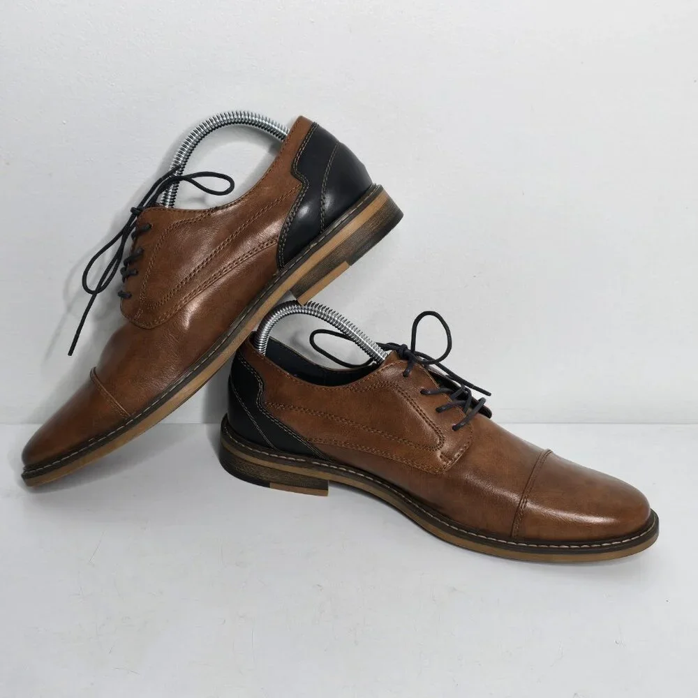 Restoration Mens Oxford Lowry Dress‎ Shoes Size 7.5 Brown Two Toned Cap Toe Lace
